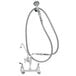 A chrome T&S wall mounted pet grooming faucet with a hose.