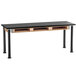 A black science lab table with black legs.