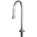 A chrome T&S deck-mounted faucet with a swivel gooseneck nozzle.