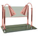 A Hanson Heat Lamps bright copper carving station with dual lamps over a glass sneeze guard.
