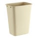 A beige rectangular plastic trash can.