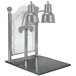 A Hanson Heat Lamps stainless steel carving station with synthetic granite base and etched sneeze guard.