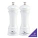 A white salt and pepper mill set with black accents.