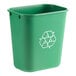 A green rectangular Lavex recycling wastebasket with a recycle symbol on it.