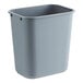 A Lavex grey rectangular plastic wastebasket with a lid.