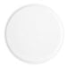 A round, plain white melamine plate.