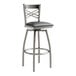 A Lancaster Table & Seating bar stool with a black vinyl padded seat and backrest.