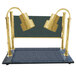 A pair of brass Hanson Heat Lamps over a black synthetic granite base with a glass sneeze guard.