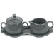 A grey ceramic tray with a Fiesta creamer and sugar bowl set.