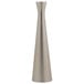 A silver metal Tablecraft hourglass bud vase with a long stem.