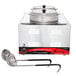 An Avantco countertop food warmer with two stainless steel pots with lids and two ladles.