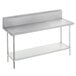 An Advance Tabco stainless steel work table with backsplash and undershelf.