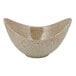 A close-up of a 10 Strawberry Street Tiger Eye porcelain bowl with cut-out handles with a white and brown speckled crackle pattern.