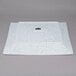 A white square porcelain platter with blue speckles.
