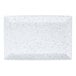 A rectangular white porcelain platter with a blue speckled pattern.