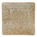 A white square porcelain bread and butter plate with a brown and green square design.