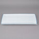 A white rectangular porcelain platter with a blue border.