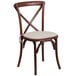 A Flash Furniture mahogany wood banquet chair with a beige cushion.