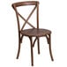 A Flash Furniture Pecan Wood Stackable Cross Back Chair with a back and seat.