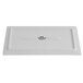 A white rectangular Tuxton china plate with a black TuxTrendz logo on it.