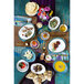 A Tuxton Geode Agave saucer on a table with plates of food.