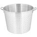 A silver aluminum Town vegetable colander with handles.