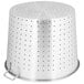 A silver aluminum Town vegetable colander with handles and holes.