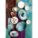 A table set with a stack of Tuxton Artisan Geode Azure bowls.