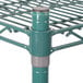 A Metro Super Erecta Metroseal 3 post with a metal shelf and metal rod.