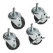Four black casters with metal wheels.