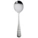 A Oneida 18/10 stainless steel rounded bowl soup spoon with a silver handle.