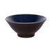 A close-up of an Elite Global Solutions Durango melamine bowl with a dark blue rim and black base.