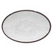 A white oval melamine plate with a brown crackle rim.