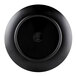 A black Elite Global Solutions melamine plate with a round red center and a red circle around the edge.