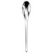 A Oneida Apex 18/10 stainless steel demitasse spoon with a silver handle and spoon.