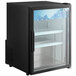 An Avantco black countertop display refrigerator with a glass door.