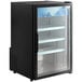 An Avantco black countertop display refrigerator with a glass door.