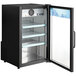 An Avantco black countertop display refrigerator with a glass door.