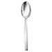 A silver spoon with a long handle.