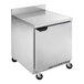 A silver stainless steel Beverage-Air worktop refrigerator on wheels.