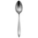 A close-up of a Oneida Sestina stainless steel teaspoon with a black top on a white background.