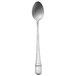 An Oneida stainless steel iced tea spoon with a white handle.
