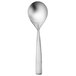 A silver Oneida Stiletto bouillon spoon with a handle.