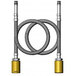 A pair of T&S stainless steel faucet supply hoses with yellow and silver connections.