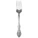 An Oneida Michelangelo stainless steel salad fork with a silver handle and a design on it.