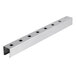 A stainless steel metal bar with holes.