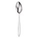 A silver spoon with a white background.