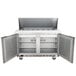 A Beverage-Air stainless steel refrigerator with two doors open on a counter.