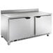 A Beverage-Air stainless steel worktop freezer with two doors.