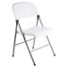 A white Lancaster Table & Seating folding chair with metal legs.